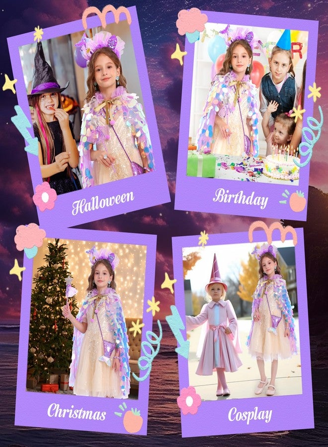 LIMIROLER Princess Dress Up Toys Princess Dress Up Clothes Rainbow Mermaid Cape Kit 9 Pcs Gift Set for Little Girls 3-8 Years (8 - Light up Rainbow Purple) - Image 5